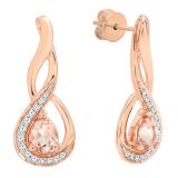 18K Rose Gold 5X4 MM Each Pear Morganite & Round Diamond Ladies Infinity Drop Earrings