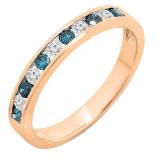 0.38 Carat (ctw) 10K Rose Gold Round White & Blue Diamond Ladies Wedding Stackable Ring Band