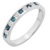 0.38 Carat (ctw) 14K White Gold Round White & Blue Diamond Ladies Wedding Stackable Ring Band