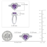 14K White Gold 8 MM Heart Amethyst & Round White Diamond Bridal Halo Engagement Band Ring