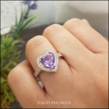 18K Rose Gold 8 MM Heart Amethyst & Round White Diamond Bridal Halo Engagement Band Ring