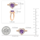 18K Rose Gold 8 MM Heart Amethyst & Round White Diamond Bridal Halo Engagement Band Ring