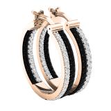 1.00 Carat (ctw) 10K Rose Gold Round Black & White Diamond Ladies In & Out Hoop Earrings 1 CT