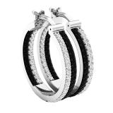 1.00 Carat (ctw) 10K White Gold Round Black & White Diamond Ladies In & Out Hoop Earrings 1 CT