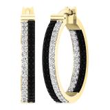 1.00 Carat (ctw) 18K Yellow Gold Round Black & White Diamond Ladies In & Out Hoop Earrings 1 CT