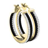 1.00 Carat (ctw) 18K Yellow Gold Round Black & White Diamond Ladies In & Out Hoop Earrings 1 CT