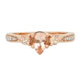 10K Rose Gold 7X5 MM Pear Morganite & Round White Diamond Bridal 3 Stone Engagement Ring