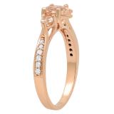 10K Rose Gold 7X5 MM Pear Morganite & Round White Diamond Bridal 3 Stone Engagement Ring