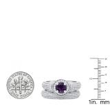 14K White Gold 6 MM Round Amethyst & White Diamond Ladies Engagement Bridal Band Ring Set