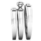 0.30 Carat (ctw) 10K White Gold Round Diamond Men & Women's Engagement Ring Trio Bridal Set 1/3 CT