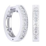 0.30 Carat (ctw) 18K White Gold Round White Diamond Ladies Huggies Hoop Earrings 1/3 CT