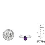 10K White Gold 7X5 MM Oval Amethyst & Round White Diamond Ladies Bridal Engagement Ring