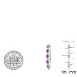 Sterling Silver Round Amethyst & White Diamond Ladies Fine Hoop Earrings