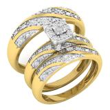 0.40 Carat (ctw) 10K Yellow Gold Round Diamond Men & Women's Engagement Ring Trio Bridal Set