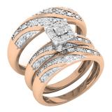 0.40 Carat (ctw) 18K Rose Gold Round Diamond Men & Women's Engagement Ring Trio Bridal Set