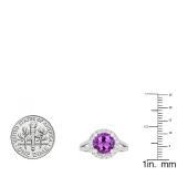 10K White Gold Round Amethyst & White Diamond Ladies Split Shank Halo Engagement Ring