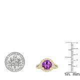10K Yellow Gold Round Amethyst & White Diamond Ladies Split Shank Halo Engagement Ring