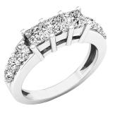 1.50 Carat (ctw) 14K White Gold Princess & Round Diamond Ladies 3 Stone Engagement Ring 1 1/2 CT