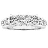 1.50 Carat (ctw) 14K White Gold Princess & Round Diamond Ladies 3 Stone Engagement Ring 1 1/2 CT
