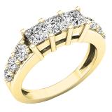 1.50 Carat (ctw) 14K Yellow Gold Princess & Round Diamond Ladies 3 Stone Engagement Ring 1 1/2 CT
