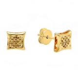 0.02 Carat (ctw) Sterling Silver Round Yellow Diamond Micro Pave Setting Kite Shape Stud Earrings