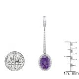 10K White Gold Each 11X9 MM Oval Amethyst And Round & baguette Diamond Ladies Dangling Earrings