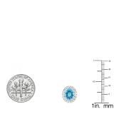 Sterling Silver 7X5 MM Oval Blue Topaz & Round White Sapphire Ladies Fashion Stud Earrings