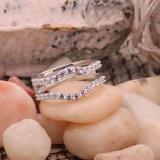 14K White Gold Round Cubic Zirconia Ladies Wedding Enhancer Guard Double Ring