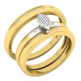 0.10 Carat (ctw) 14K Yellow Gold Round Diamond Men & Women's Cluster Ring Trio Set 1/10 CT