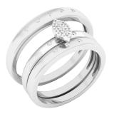 0.10 Carat (ctw) 18K White Gold Round Diamond Men & Women's Cluster Ring Trio Set 1/10 CT