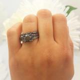 3.20 Carat (ctw) Black Rhodium Plated Sterling Silver Round Black Diamond Ladies Engagement Ring Set