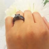 3.20 Carat (ctw) Black Rhodium Plated Sterling Silver Round Black Diamond Ladies Engagement Ring Set
