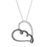 0.33 Carat (ctw) Black Plated Sterling Silver Black & White Diamonds Heart Ladies Pendant 1/3 CT