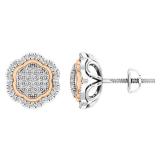 0.35 Carat (ctw) 10K White Gold Round White Diamond Ladies Cluster Flower Earrings 1/3 CT