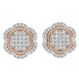 0.35 Carat (ctw) 10K White Gold Round White Diamond Ladies Cluster Flower Earrings 1/3 CT