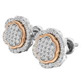 0.35 Carat (ctw) 10K White Gold Round White Diamond Ladies Cluster Flower Earrings 1/3 CT
