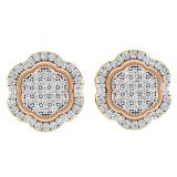 0.35 Carat (ctw) 18K Yellow Gold Round White Diamond Ladies Cluster Flower Earrings 1/3 CT