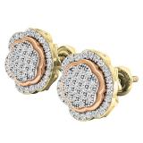 0.35 Carat (ctw) 18K Yellow Gold Round White Diamond Ladies Cluster Flower Earrings 1/3 CT