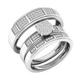 0.35 Carat (ctw) 10K White Gold Round White Diamond Men & Women's Cluster Bridal Trio Set 1/3 CT