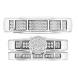 0.35 Carat (ctw) 10K White Gold Round White Diamond Men & Women's Cluster Bridal Trio Set 1/3 CT
