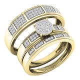 0.35 Carat (ctw) 10K Yellow Gold Round White Diamond Men & Women's Cluster Bridal Trio Set 1/3 CT