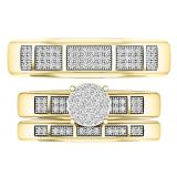 0.35 Carat (ctw) 10K Yellow Gold Round White Diamond Men & Women's Cluster Bridal Trio Set 1/3 CT