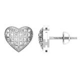 0.10 Carat (ctw) Sterling Silver Round Diamond Heart Mens Hip Hop Stud Earrings 1/10 CT