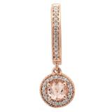 10K Rose Gold Round Morganite & White Diamond Ladies Halo Style Dangling Drop Earring (1 Pc Only)