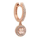 10K Rose Gold Round Morganite & White Diamond Ladies Halo Style Dangling Drop Earring (1 Pc Only)