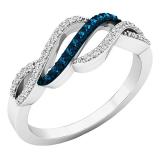 0.27 Carat (ctw) 14K White Gold Round Blue & White Diamond Ladies Right Hand Ring 1/4 CT