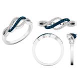 0.27 Carat (ctw) 18K White Gold Round Blue & White Diamond Ladies Right Hand Ring 1/4 CT