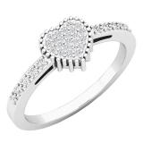 0.15 Carat (ctw) 10K White Gold Round White Diamond Ladies Bridal Heart Shaped Promise Ring