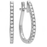 0.23 Carat (ctw) 18K White Gold Round White Diamond Ladies Huggies Hoop Earrings 1/4 CT