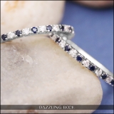 10K White Gold Round Blue Sapphire & White Diamond Ladies Huggies Hoop Earrings